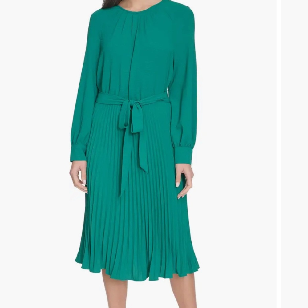 Calvin Klein Aerowash Long Sleeve Pleated Midi Dress 6
